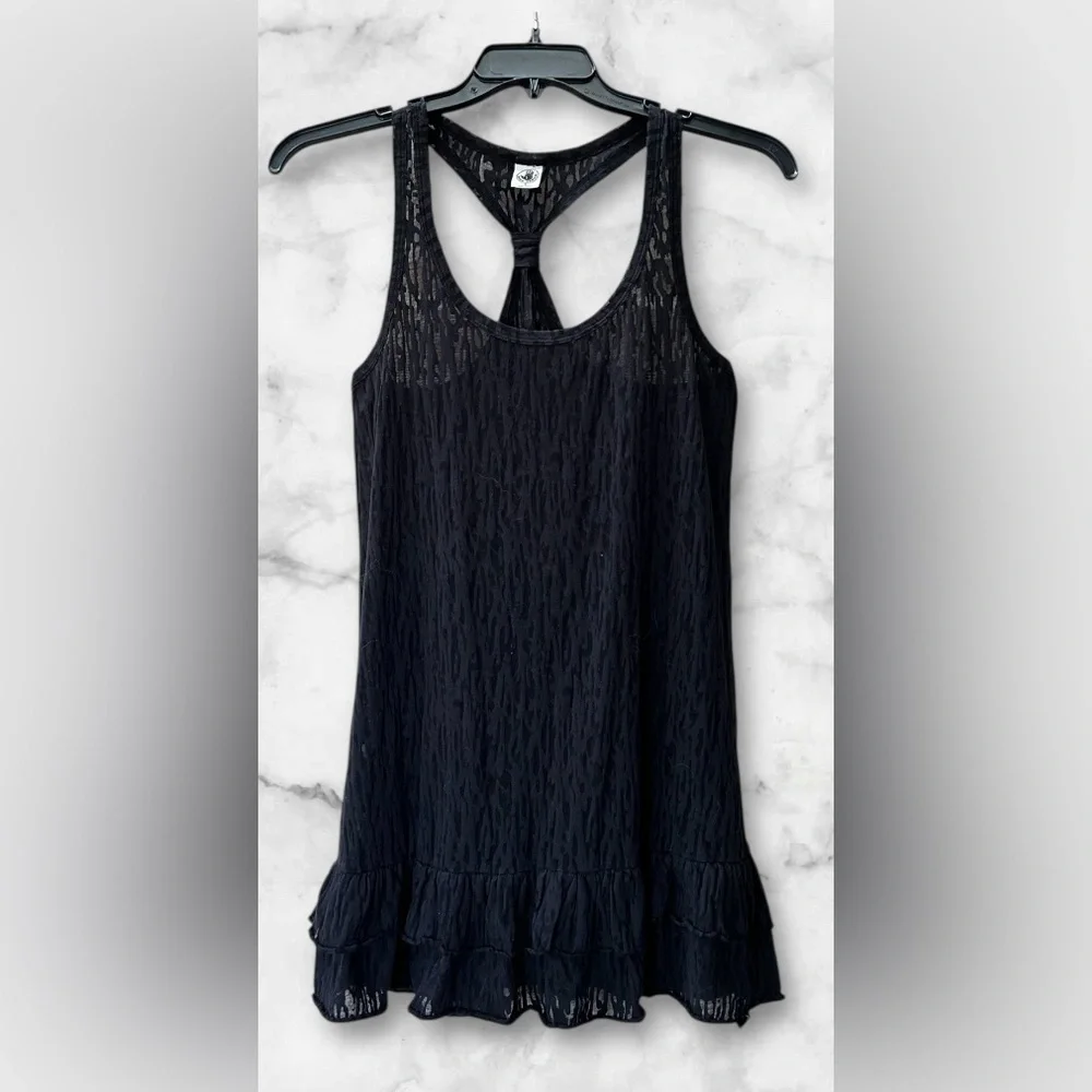 Body Glove Semi Sheer Burnout Ruffle Racerback Swim Cover Up Dress Tunic Size L - Picture 2 of 11